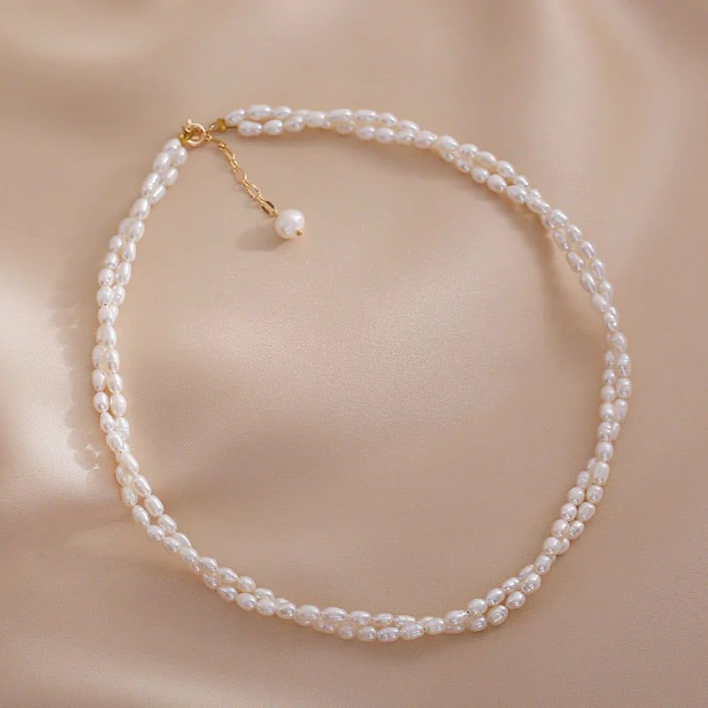 Double Strand Pearl Necklace with 18k Gold Clasp