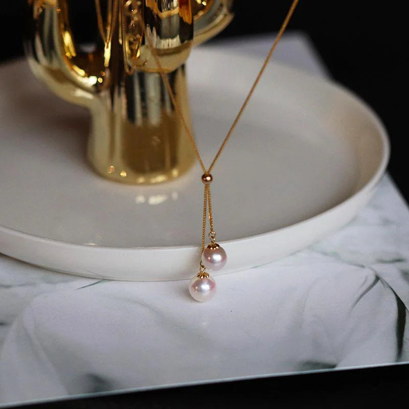 Adjustable 18k Gold Double Pearl Necklace