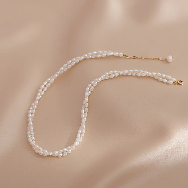 Double Strand Pearl Necklace with 18k Gold Clasp